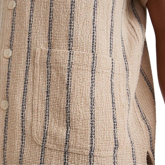 Marine Layer Striped Button-Front Shirt Men’s Large Beige Navy Cotton - Picture 7 of 14